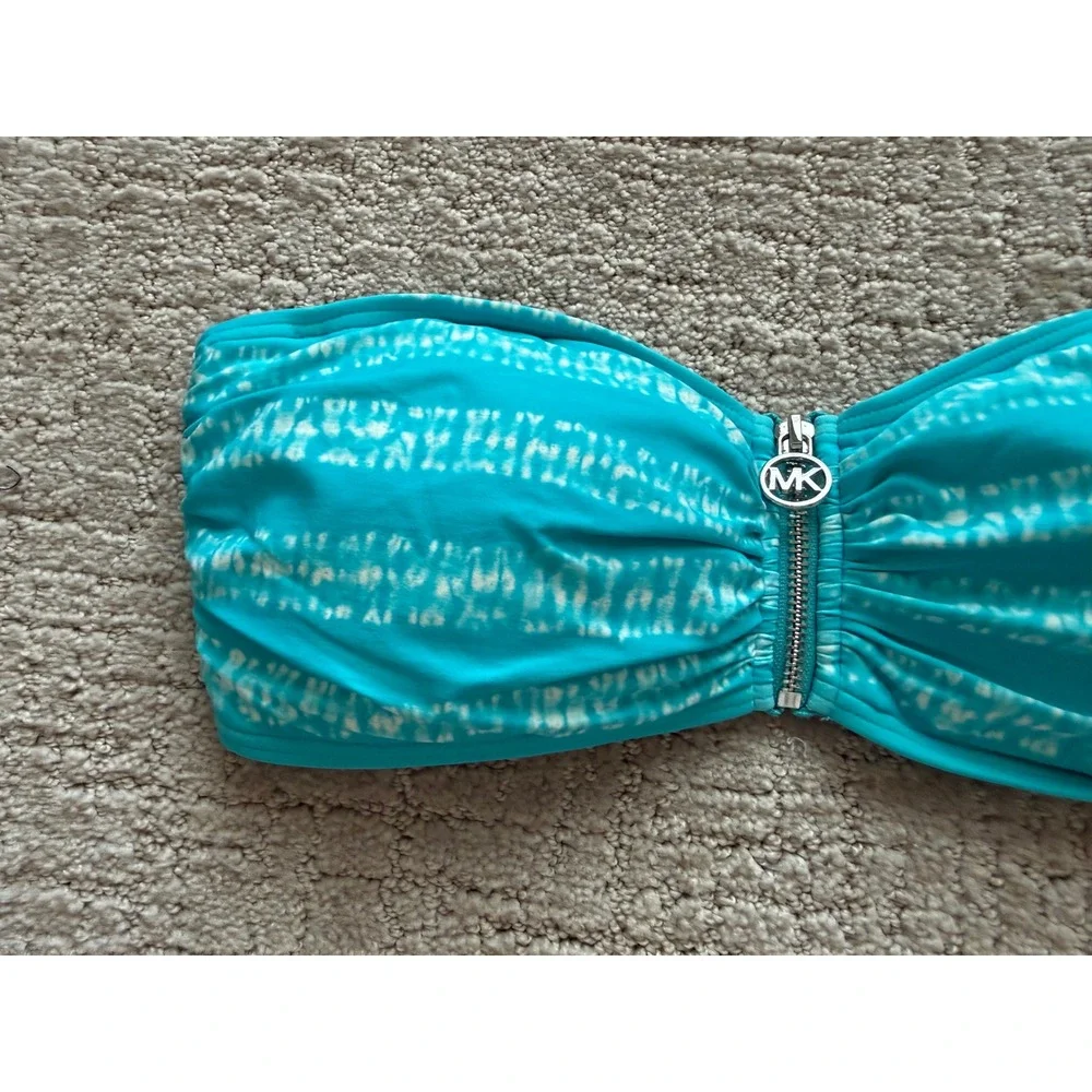Michael Kors Bandeau Bikini Top Womens M Turquoise NWT Zip Front Tie Dye MM4J474